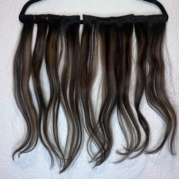 Sunny Hair Clip in Real Human Hair Black Ombre Dark Brown Caramel Blonde - Picture 5 of 11